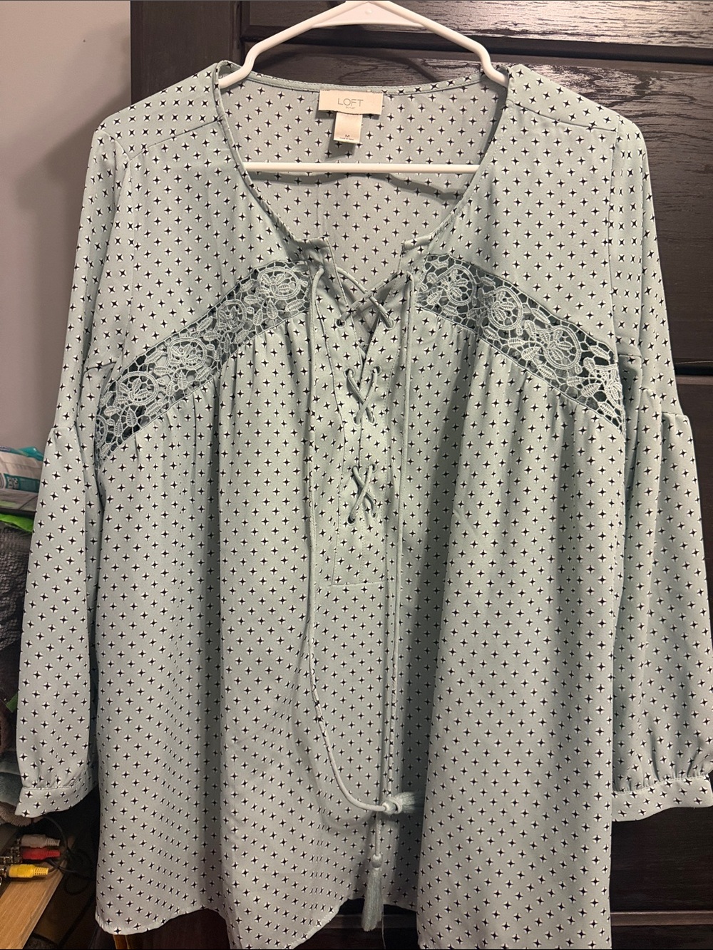 LOFT Mint Lace-Trim Lace-Up Tunic Top